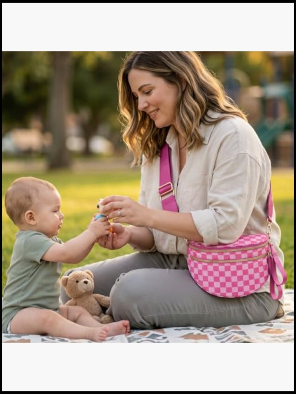 Checkered Crossbody Bag Nylon Fanny Pack Hands-Free Travel Shoulder Bum Bag - Picture 2 of 6